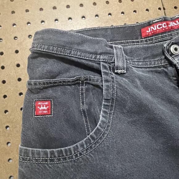 JNCO Jean Shorts Mens 38x12.5 Washed Black Snake Double Deep Pockets Y2K 2000’s - Picture 6 of 16